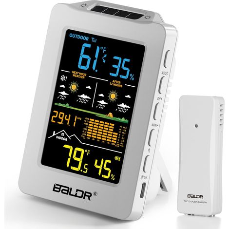 Station météo avec double prévision 1h et 12h, thermomètre intérieur et extérieur rechargeable alimenté par USB sans fil, moniteur de température extérieure portable pour la maison, la terrasse (1/5)
