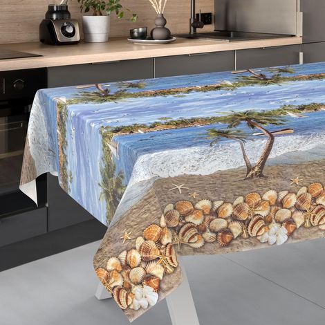 Nappe en Toile cirée Lavable, pour Table de Jardin, extérieur et intérieur, Bord coupé, Vacances - 100 x 140 cm (1/5)