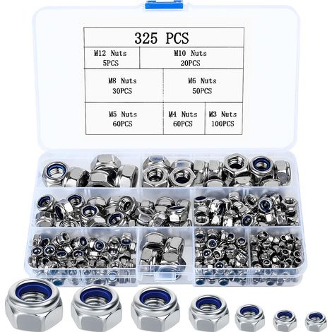 325 Pcs Écrous Autobloquants M3,M4,M5,M6,M8,M10,M12 (1/5)