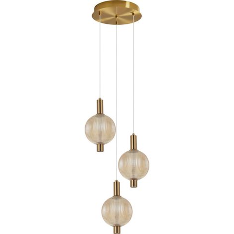 Suspension ronde dorée boules ambre LED 18W Italux (1/3)