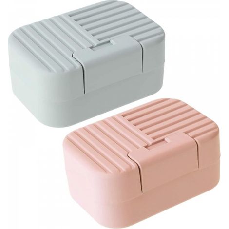 Lot de 2 porte-savons portables en plastique avec couvercle pour salle de bain, douche, cuisine, évier, voyage, camping, randonnée, salle de sport, extérieur (1/5)