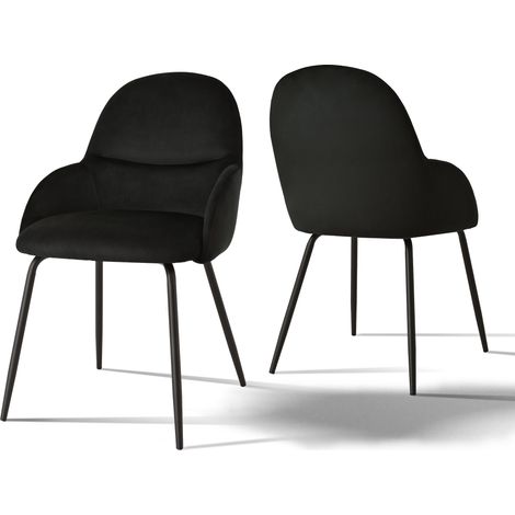Goeurvant Sedie da pranzo in stile scandinavo minimalista, che offrono un supporto ottimale per la schiena e una base stabile in legno - Set di 2 - Nero (1/5)