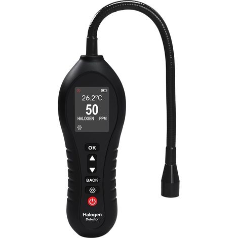 Détecteur de fuites de réfrigérant HVAC Détecteur de fuites de fréon avec sonde flexible de 25 cm, plage de 0-1000 PPM, écran couleur, pour systèmes automobiles et de climatisation (CFC, HCFC, HFC)