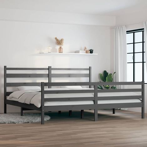 Cadre de lit sans matelas bois massif de pin 200x200 cm gris (1/5)