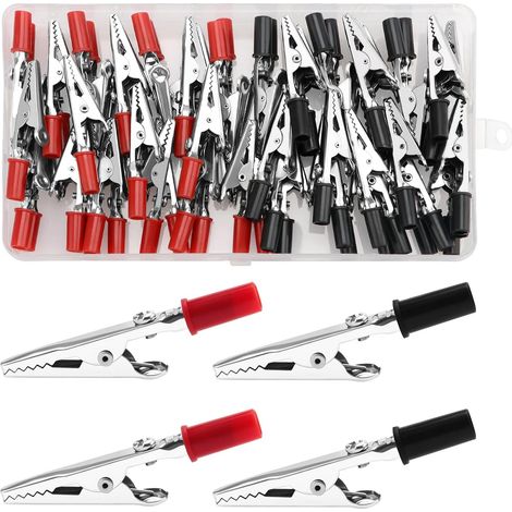 60 Pcs Crocodile Clips, Plated Metal Alligator Clips for Laboratory Electrical Testing with Plastic Handle (Black/Red)