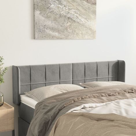 Kopfteil mit Ohren Hellgrau 147x16x78/88 cm Samt (1/5)