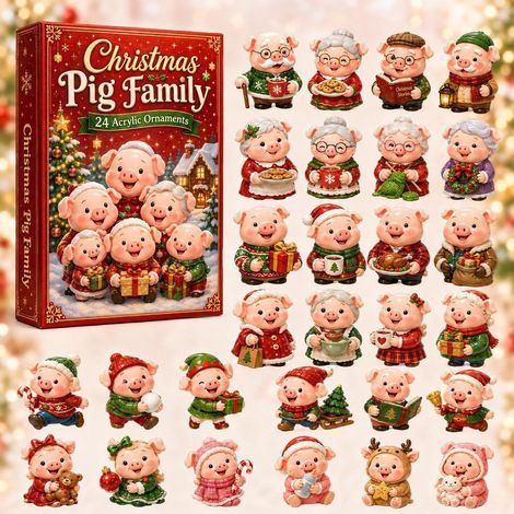 Famille de cochons de Noël calendrier avent 2026 2D