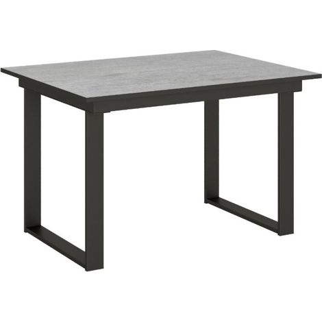 Table rectangulaire extensible 4 à 6 personnes L 120 à 180 cm gris béton et métal anthracite Banzy (1/5)