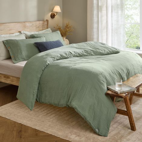 Jeu De Housse De Couette – Doux Respirant Double Couche Mousseline Coton Minimaliste Literie (Eucalyptus – Simple – 137x200cm) (1/4)