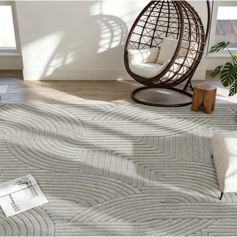 Alfombra de salón 160x120x1,7 cm de poliéster y algodón gris antideslizante – MEUBLIV (1/5)
