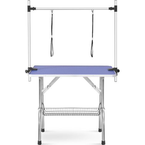 Tavolo da toelettatura pieghevole blu per animali 117 x 60 x 76 cm con braccio regolabile (1/5)