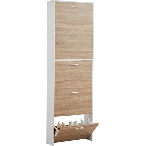CASABEL Meuble à Chaussures 15 paires, Portes Bois Clair et Cadre