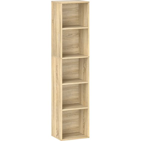 Étagère colonne 5 compartiments – Dimensions 30L x 24P x 133,5H cm – Panneau de particules mélaminé effet bois – Ajustable et sécurisé – MH (1/5)