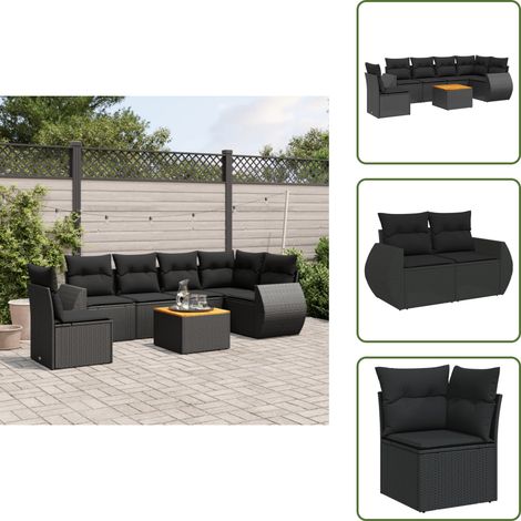 The Living Store 7-tlg. Garten-Sofagarnitur mit Kissen Schwarz Poly Rattan - Gartengestell - Gartenmöbelset - Outdoor Möbel - Lounge Set - Rattan Gartenmöbel (1/5)