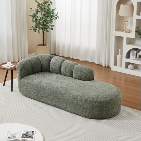 Divano chaise longue moderno in tessuto ciniglia, schienale ondulato, divano di tendenza per soggiorno e camera da letto, verde (1/5)