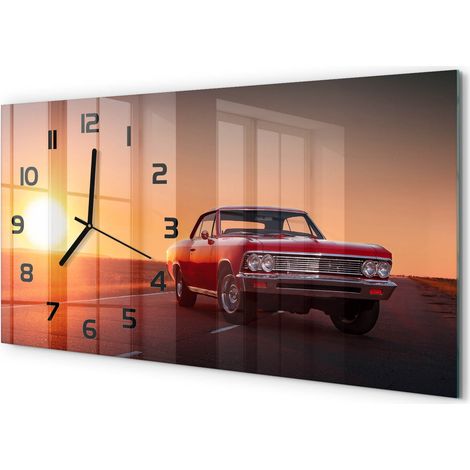 Horloge Murale Décoration Murale XXL 60x30 cm Verre Trempé Élégante Voiture rouge (1/5)