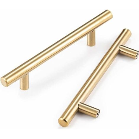 MINKUROW 10 Stück Edelstahl Schrankgriffe Gold Küche 128 mm Lochabstand, T-Griff für Schranktüren Küchentürgriffe