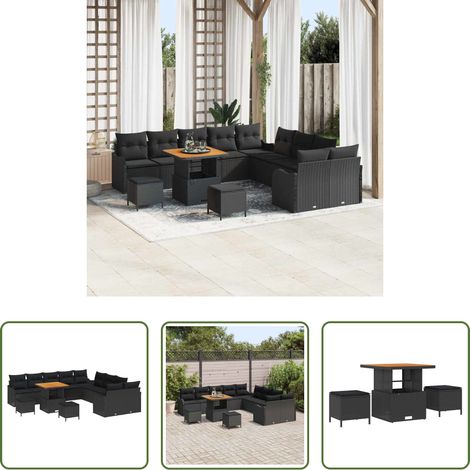 vidaXL Canapé en poly rattan - Ensemble de canapé de jardin 13 pcs Noir polyrotin (1/5)
