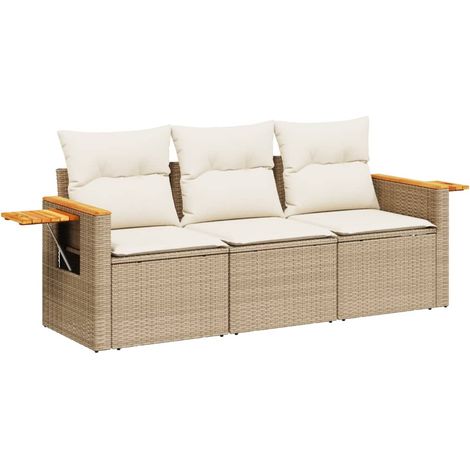 Salon de jardin avec coussins 3 pcs beige résine tressée (1/5)
