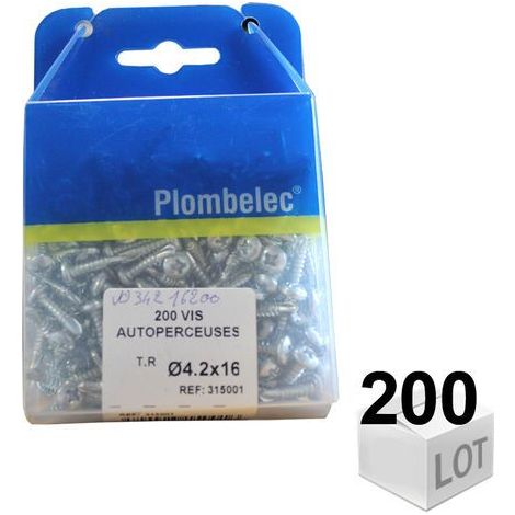 Plombelec 315001 - 200 x Vis Autoperceuses Tête Ronde Ø4.2x16mm (1/2)