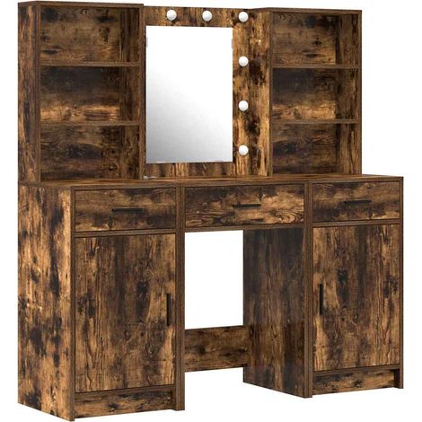 Maison Exclusive - Set da tavolo da trucco con LED con cassetto 3 pcs Rovere fumé