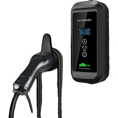 Cargador para vehículos eléctricos, conector tipo 2, opciones de carga ajustables, azul. (1/2)