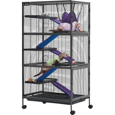 Furet, chinchilla, lapin : cage métal 6 niveaux avec tiroir, portes et roulettes pour l'intérieur (1/5)