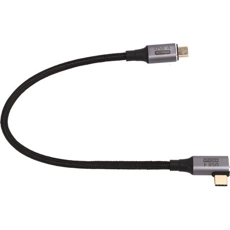 Câble USB Type C vers Type C de 0,3 m, 40 Gbit/s, coudé, haute flexibilité, pour la charge et la transmission.