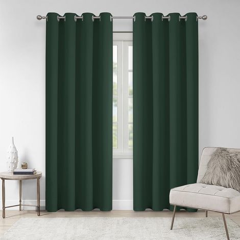 2 x Thermal Curtains for Cold Protection - Blackout - Eyelet - Living Room Curtain Dark Green - Soundproof - Room Divider - Thermal Curtain for Cold Weather (1/5)