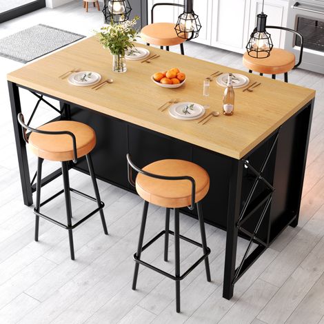 Isla de cocina 150x80x90 cm de MDF y metal negro, 3 cajones y LED – MEUBLIV (1/5)