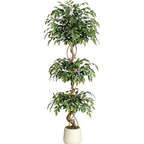 Árbol baniano artificial, 1,80 m de altura, dimensiones de la base 65 × 65 cm, para uso en interiores, fabricado en material PE duradero, con un diseño de tronco retorcido. (1/2)