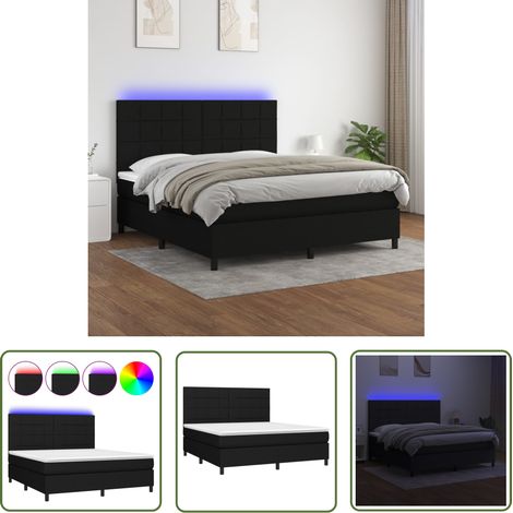 The Living Store Sommier à lattes de lit et matelas et LED Noir 180x200 cm Tissu - Lit Plateforme - Lit Design - Lit Moderne - Lit Double - Sommier Tapissier (1/5)