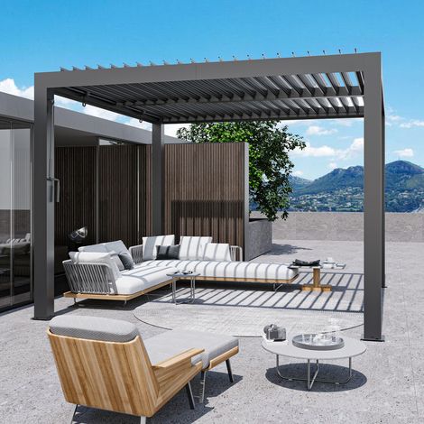 Modern Shade Pergola 3x3 m Pavillon Verstellbaren Lamellendach Terrassenüberdachung Schwarz (1/5)