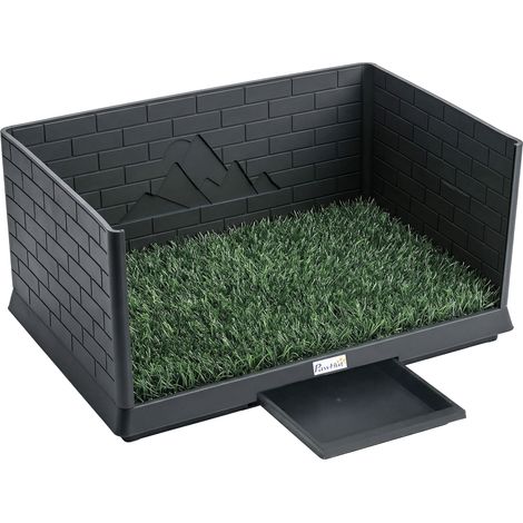 Toilette per Cani 75x51x36,5 cm con Vassoio Estraibile Pareti Laterali Erba Sintetica in PP e PE Nero (1/5)
