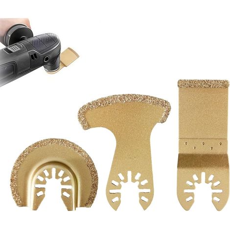 3 Pièces Outil D'Oscillation En Carbure, Lames de scie pour outils multifonctions, Lame De Scie Oscillante Carrelage Accessoires pour Polir le Ciment, le Gravier, le Meulage, Poncer, Polir (1/5)