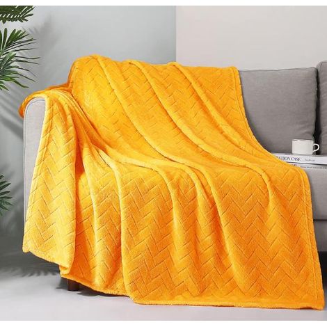 Couverture en polaire en peluche ,couverture de canapé taille queen, couverture décorative douce et moelleuse pour canapé- confortable et légère,Jaune, 127x152 cm (1/5)