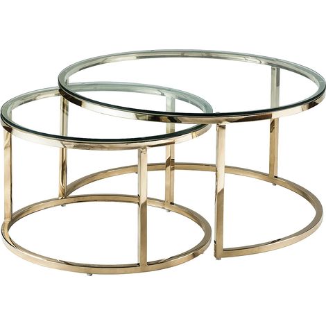 Tables basses gigognes en verre trempé et acier inoxydable - Doré - MAEVANE II (1/5)