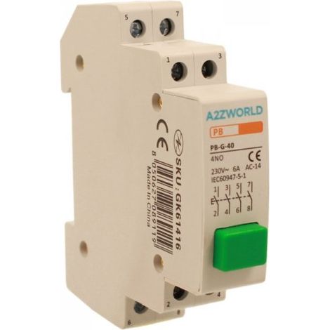 Pulsante Modulare Con Spia Luce Led Verde 1M 4NO 16A AC 230V IP20 IEC60947-5-1 PB