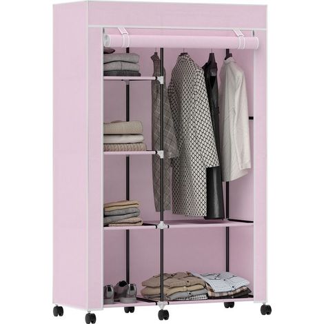 Cabinet in fabric to casters, wardrobe portable with 6 shelves and 1 rod for bedroom, 103 x 43 x 162,5 cm, pink (1/5)