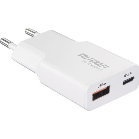 VOLTCRAFT UC-1C1A20W01 Chargeur USB 20 W 1x USB-A, 1x USB-C® Fast Charge, Power Delivery 3.0 blanc G