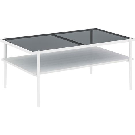 Mesa de centro de cristal templado rectangular con patas metálicas gris blanco 97,5 x 61,5 x 45 cm (1/5)