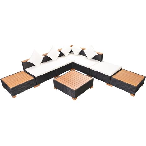 vidaXL Set Divani da Giardino 8 pz con Cuscini in Polyrattan Nero