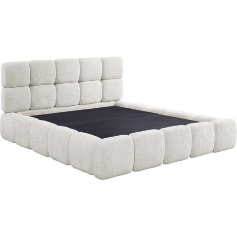 Deco In Paris – Lit coffre en velours chiné beige 180x200 cm – Grand coffre de rangement intégré – Tête de lit capitonnée pour confort – Design moderne (1/5)