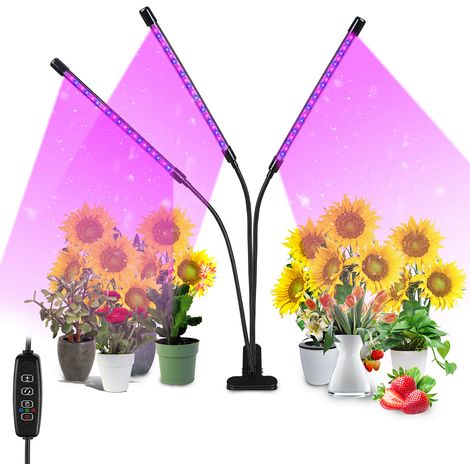 Wolketon Lámpara de Planta Lámpara LED Cultivo de 3 Cabezales de Espectro Completo con 60 LED Luz para Plantas de 10 Niveles Regulable y 360°Ajuste
