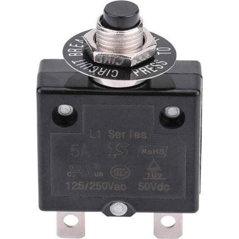 Disjoncteur Interrupteur thermique de réinitialisation, 125-250V AC 50V DC Disjoncteur à bouton-poussoir de protection contre les surcharges de courant(18 ampères) (1/5)