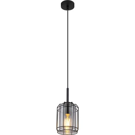 Globo Kammi Suspension à cadre métallique, abat-jour en verre fumé noir mat, 1 x E27