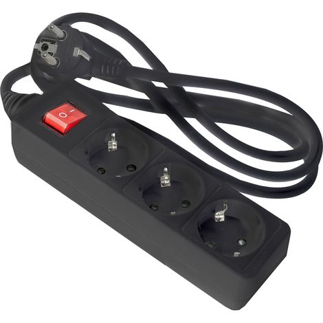 Regleta de enchufe negra onlex t/t interruptor cable 1,5 mts 3 tomas (1/2)