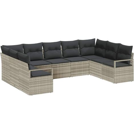 Maison Exclusive - Set di divani con cuscino 9 pcs Grigio chiaro polyrattan (1/5)