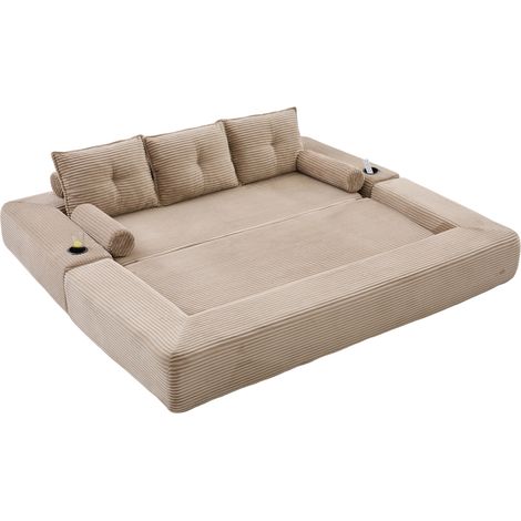 Divano letto pieghevole 3 posti in velluto a coste, schiuma e molle, con tasche e portabicchieri (1/5)