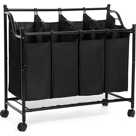 Songmics – Chariot à linge en métal avec 4 compartiments 36L – Roulettes pour mobilité – Antirouille et imperméable – LSF005 (1/5)